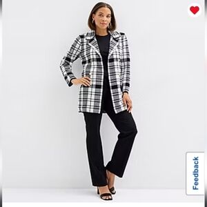 Black Label By Evan Picone LongvSleeve Open Fron Monochrome Plaid Women's Blazer
